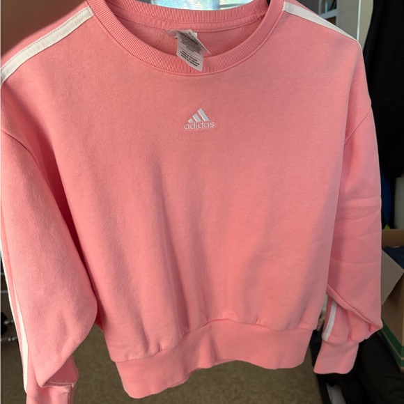 adidas Sweaters - adidas Pink Crew Sweatshirt with White Stripe Accents